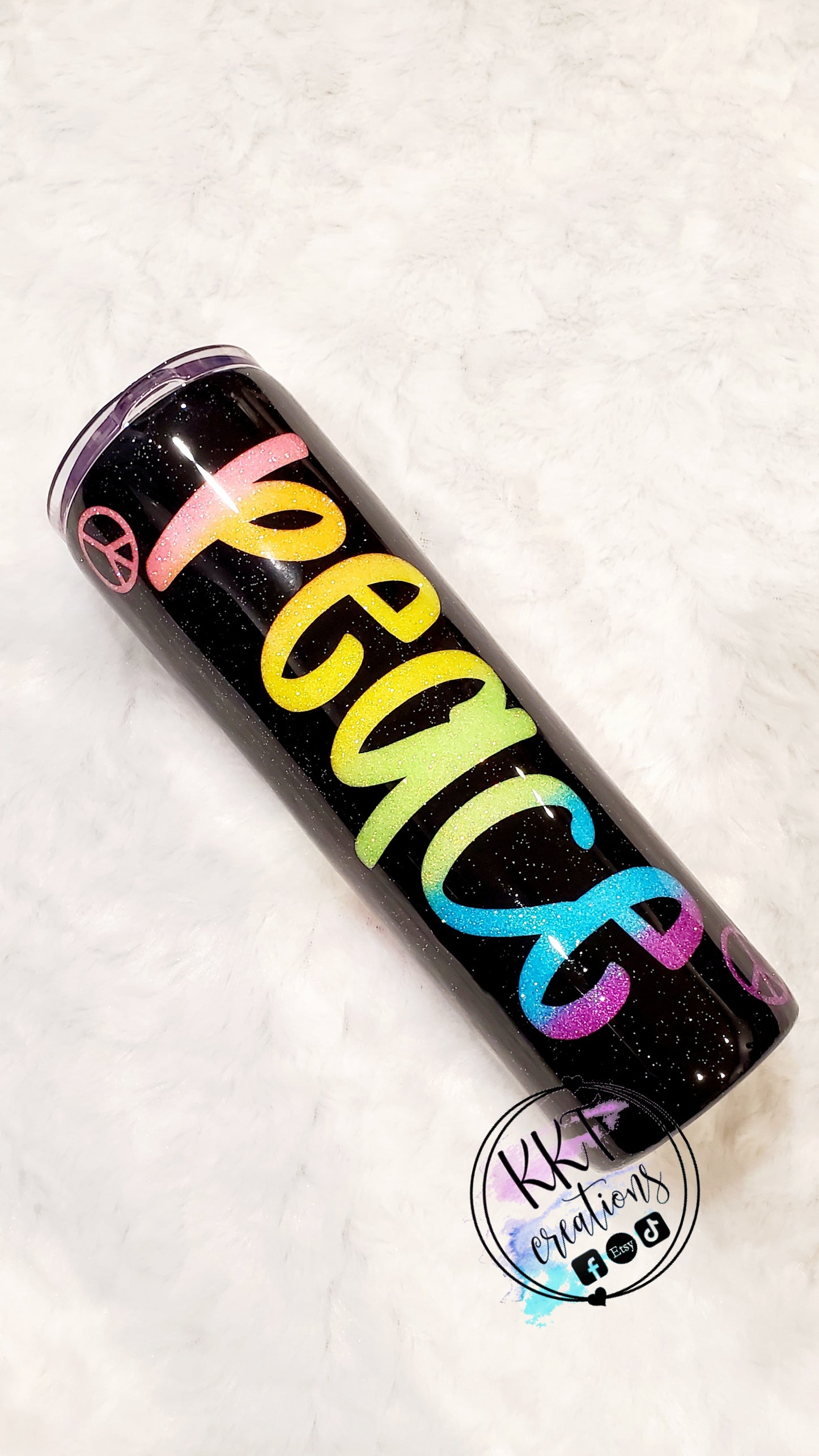 Peace Sign Custom Tumbler - 30 oz Skinny Tapered - Pastel glitter, Inks