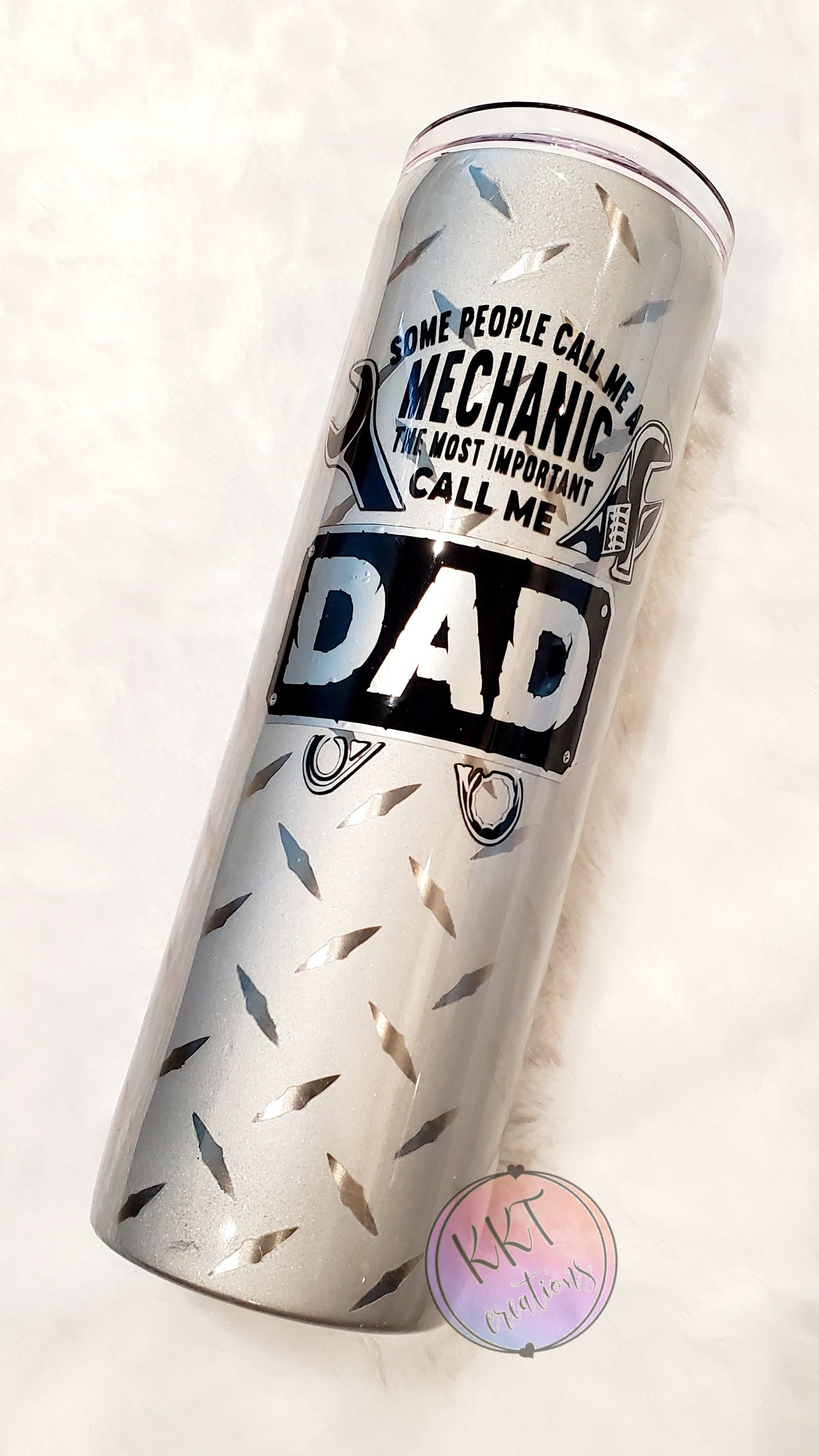 Dad Mechanic Custom Tumbler - 30 oz Skinny Straight - Silver/Black