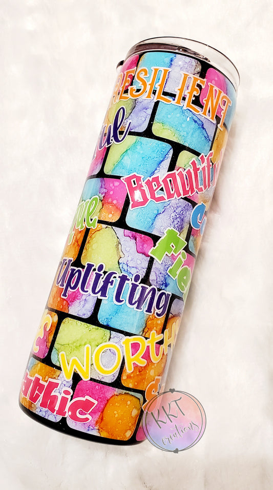 Brick Wall of Affirmation words Custom Tumbler - 20 oz Skinny Straight