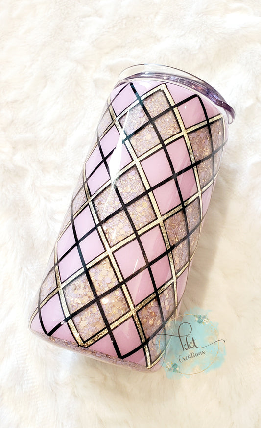 Glittered Argyle Tumbler - 12 oz SLIM Douzie - Light Purple