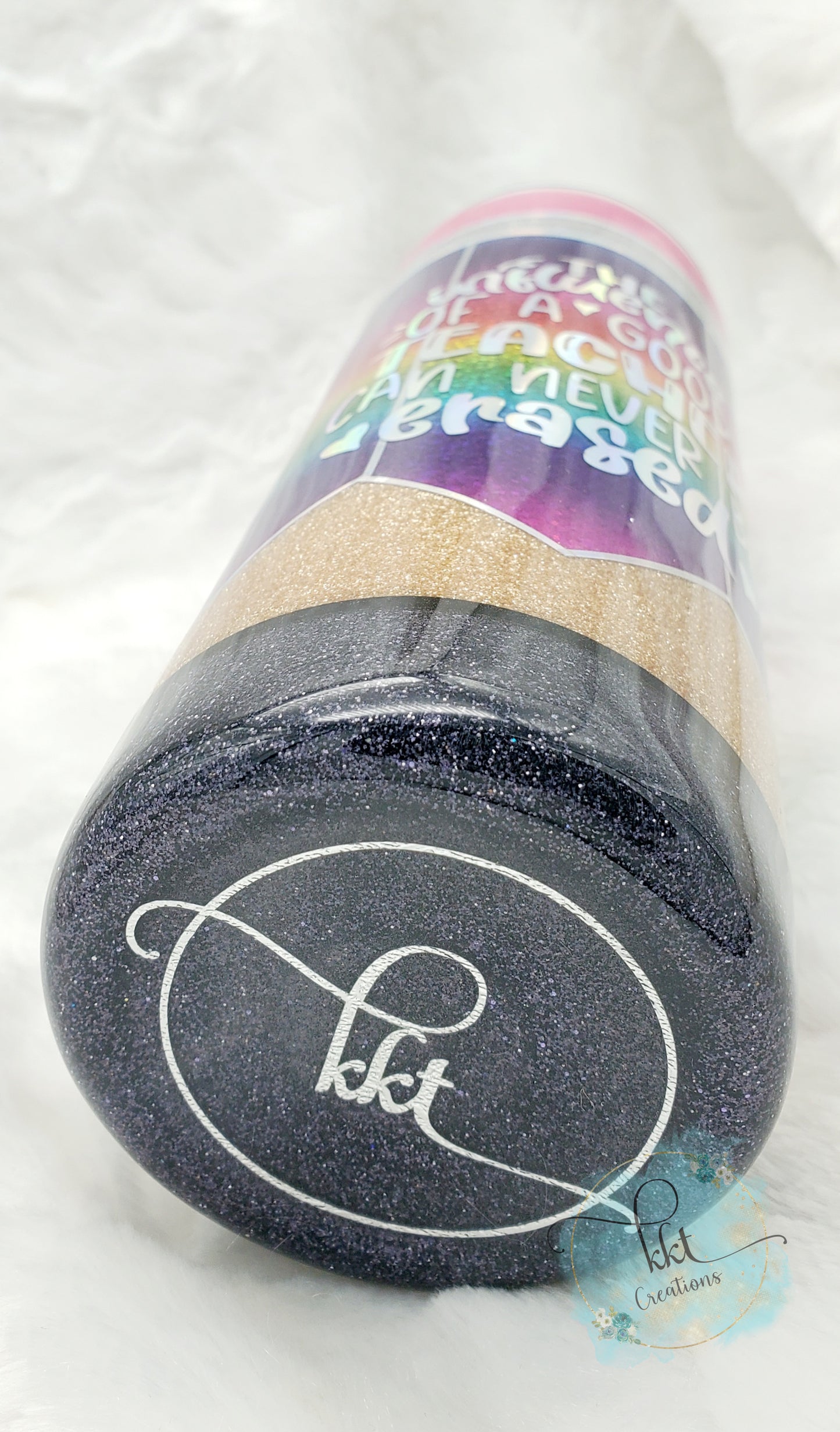 TEACHER Pencil Rainbow Holographic Glittered Custom Tumbler - 20 oz Skinny Straight