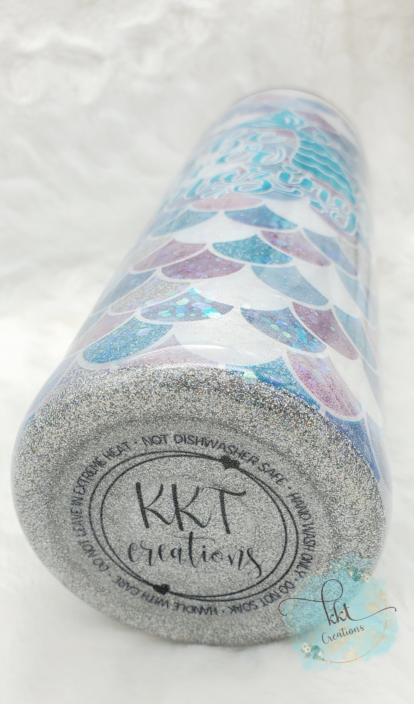 Mermaid scales BE MERMAZING with glitter Custom Tumbler - 20 oz Skinny Straight -Blues/turquoise/purple/silver