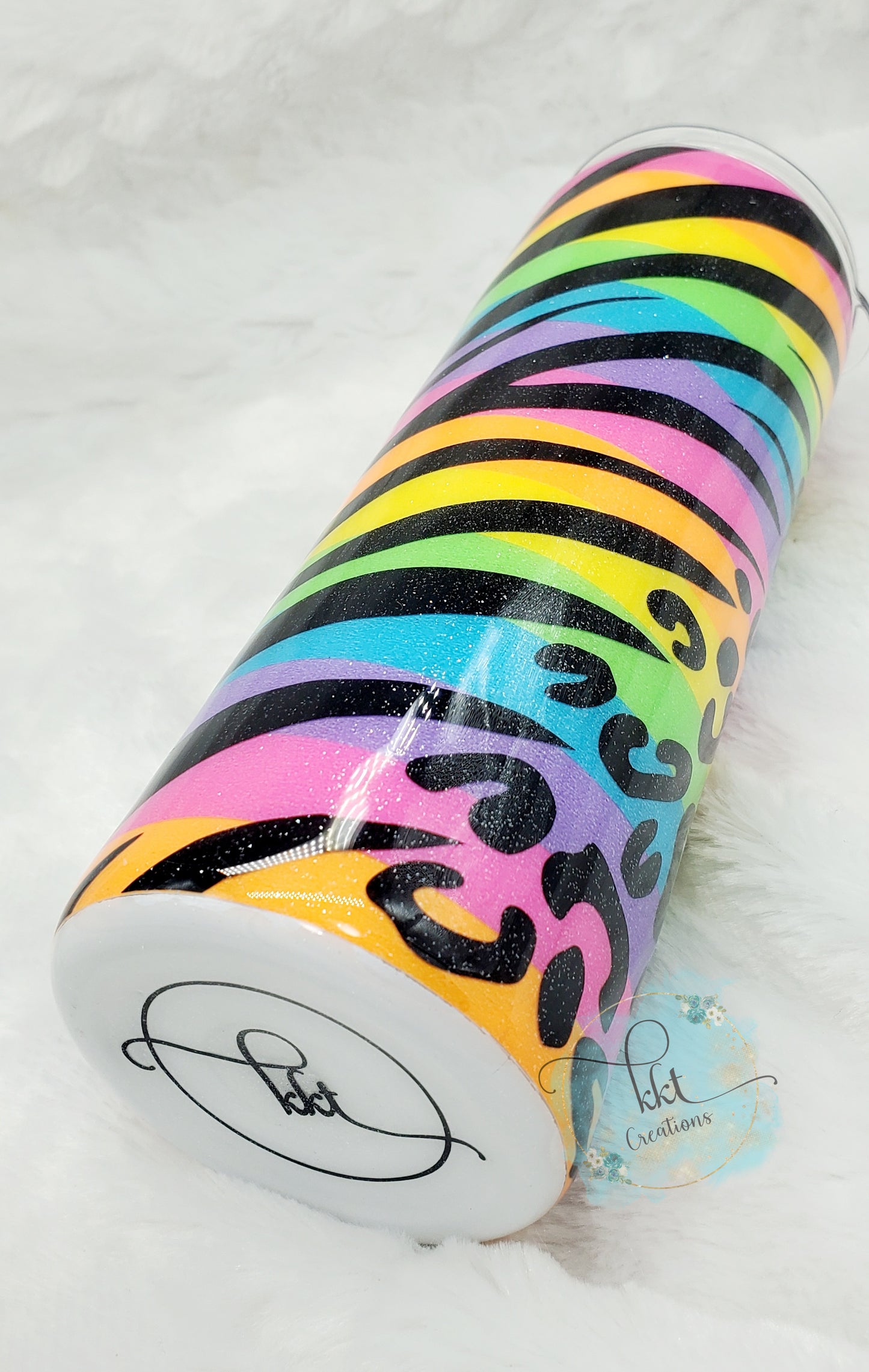 Lisa Frank Inspired Stripes/Leopard spots Custom Tumbler - 20 oz Skinny Straight - Neons