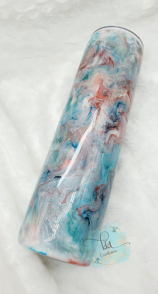 Waymaker Tumbler - 32 oz Skinny- Turquoise/Coral/White/Silver