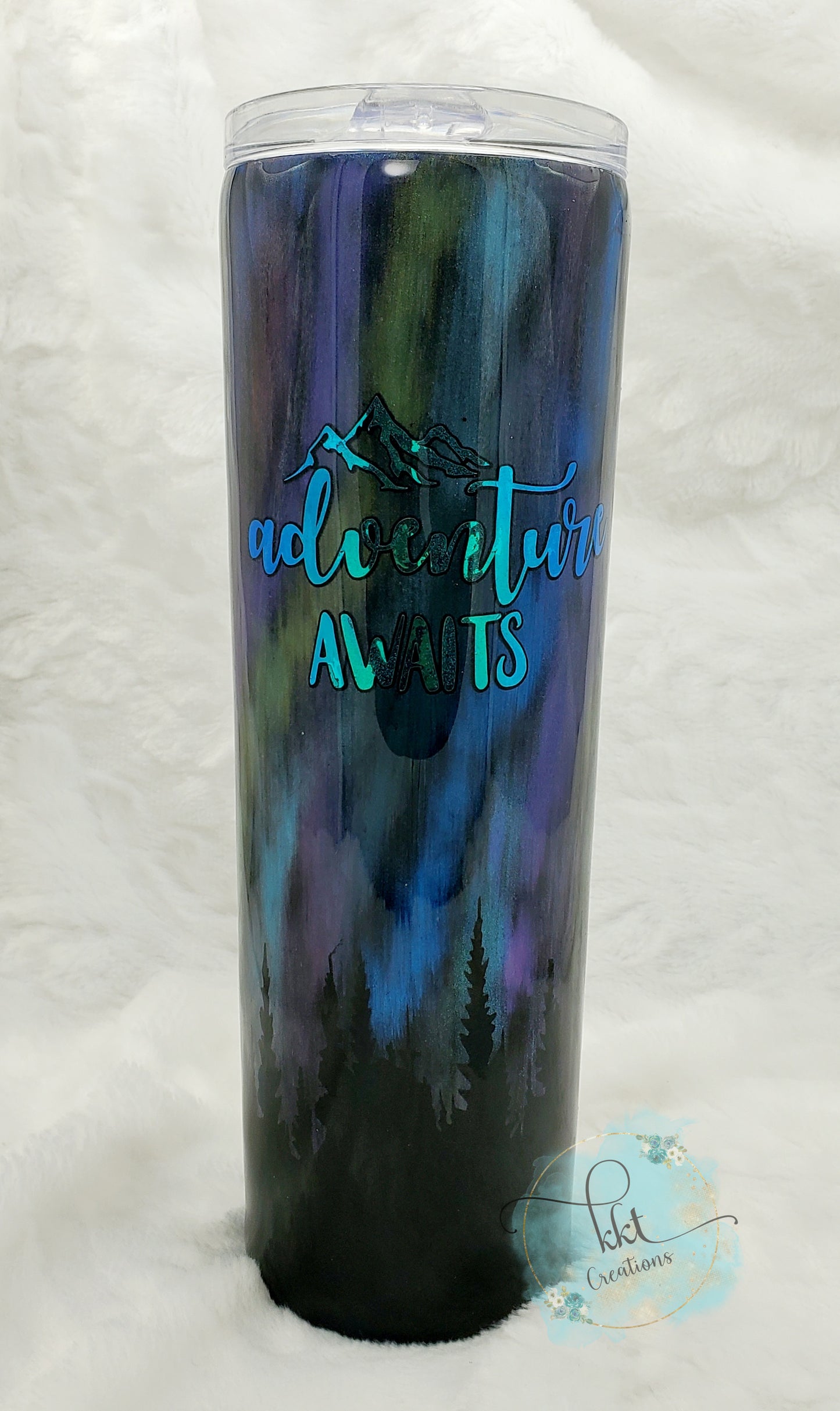 Adventure Awaits Northern Lights Custom Tumbler - 30 oz skinny taper
