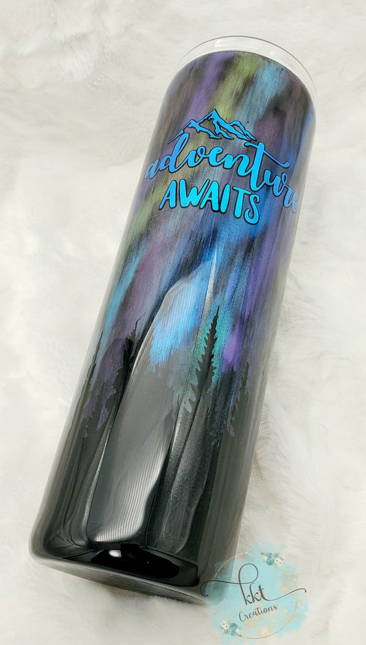 Adventure Awaits Northern Lights Custom Tumbler - 30 oz skinny taper