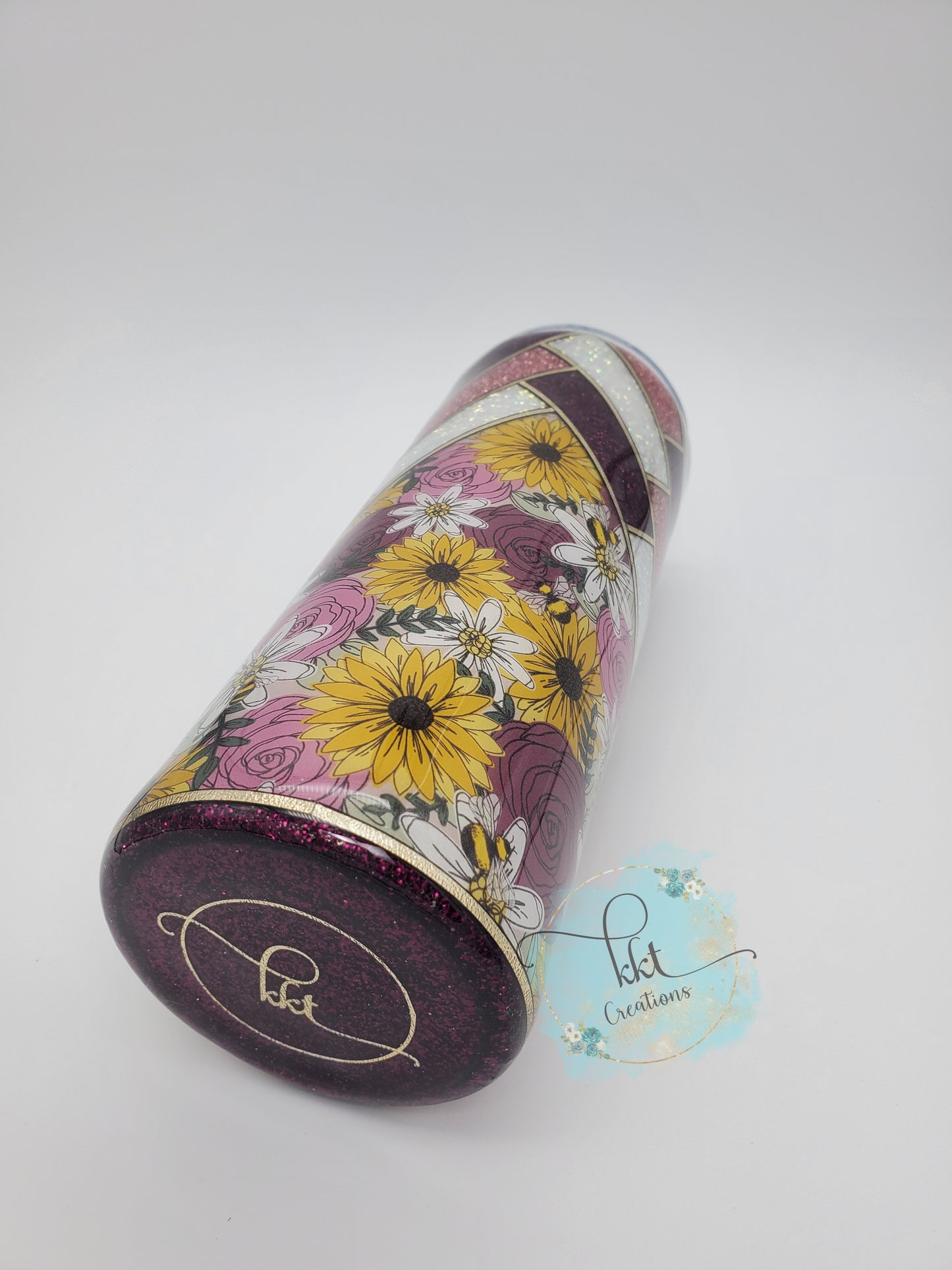 Herringbone V-Split Leopard Vinyl Custom Tumbler- 24 oz Skinny Straight - wine, rose pink, white glitter