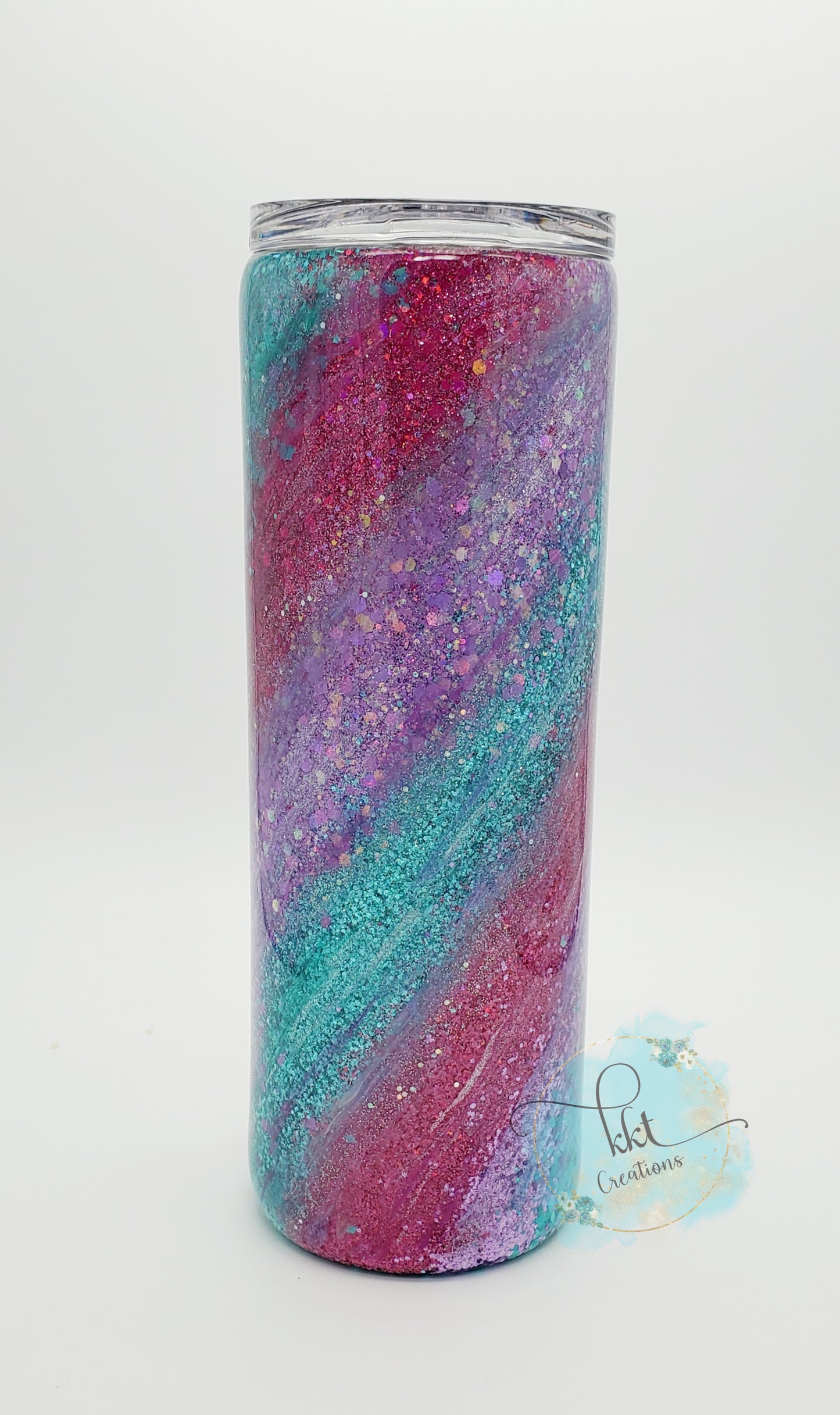 Glitter Swirl Milky Way Custom Tumbler - 20 oz Skinny Straight- Purple, Turquoise, Pink