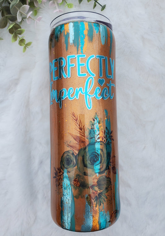 Perfectly Imperfect Pigment Brushstroke foil floral Custom Tumbler - 20 oz Skinny Straight - copper turquoise