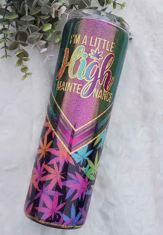 I'm a Little High Maintanence chameleon custom tumbler - 30 oz skinny taper - green pink