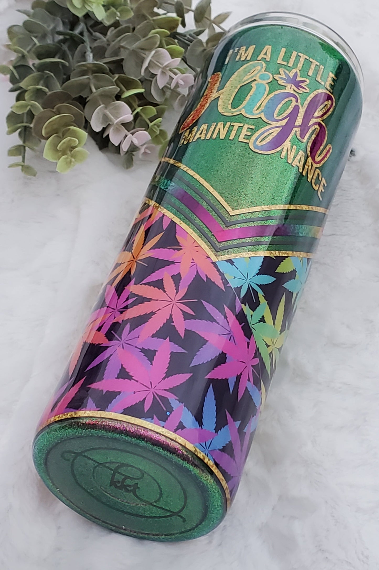 I'm a Little High Maintanence chameleon custom tumbler - 30 oz skinny taper - green pink