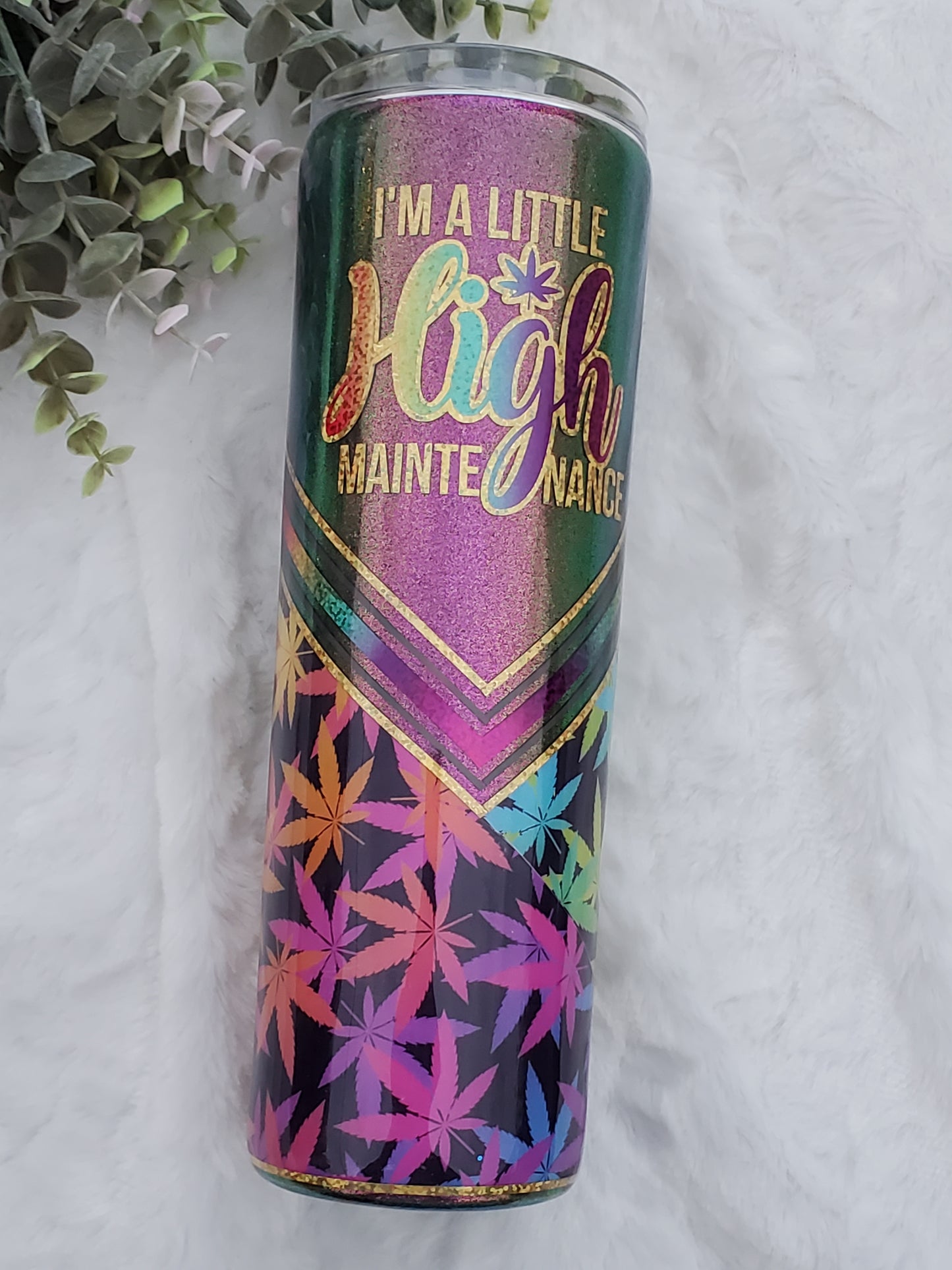 I'm a Little High Maintanence chameleon custom tumbler - 30 oz skinny taper - green pink