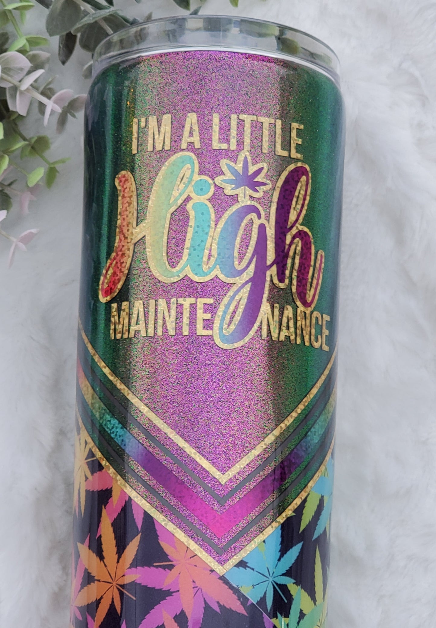 I'm a Little High Maintanence chameleon custom tumbler - 30 oz skinny taper - green pink