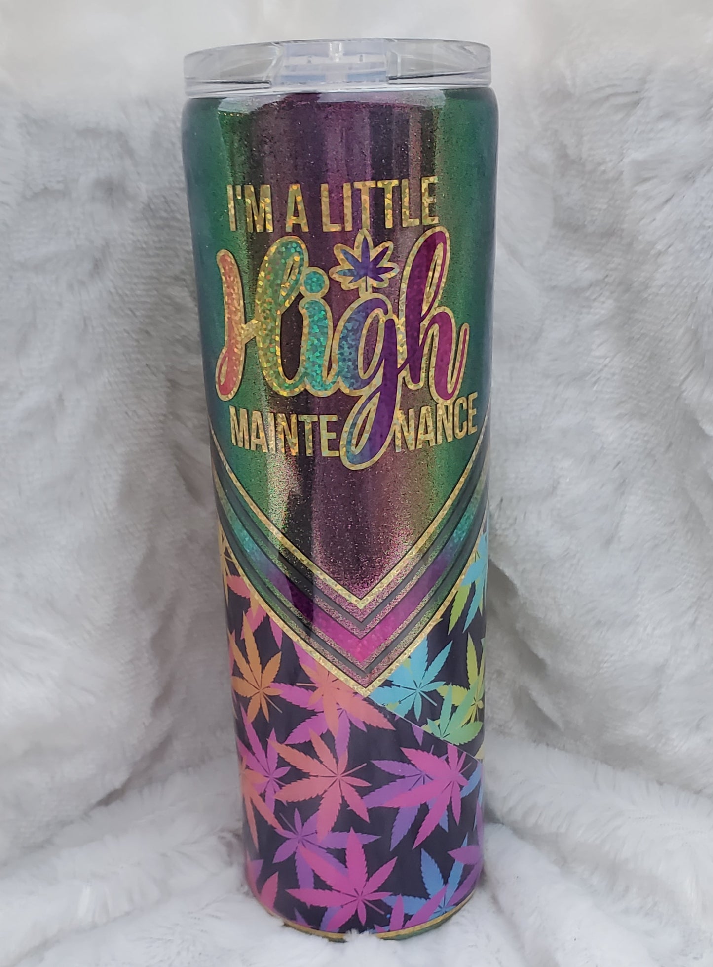 I'm a Little High Maintanence chameleon custom tumbler - 30 oz skinny taper - green pink