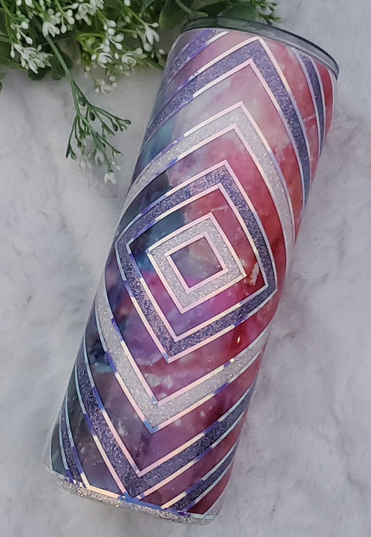 Template Abstract Watercolor Holographic Custom Tumbler - 24 oz Skinny Plump - Purple Pink Turquoise