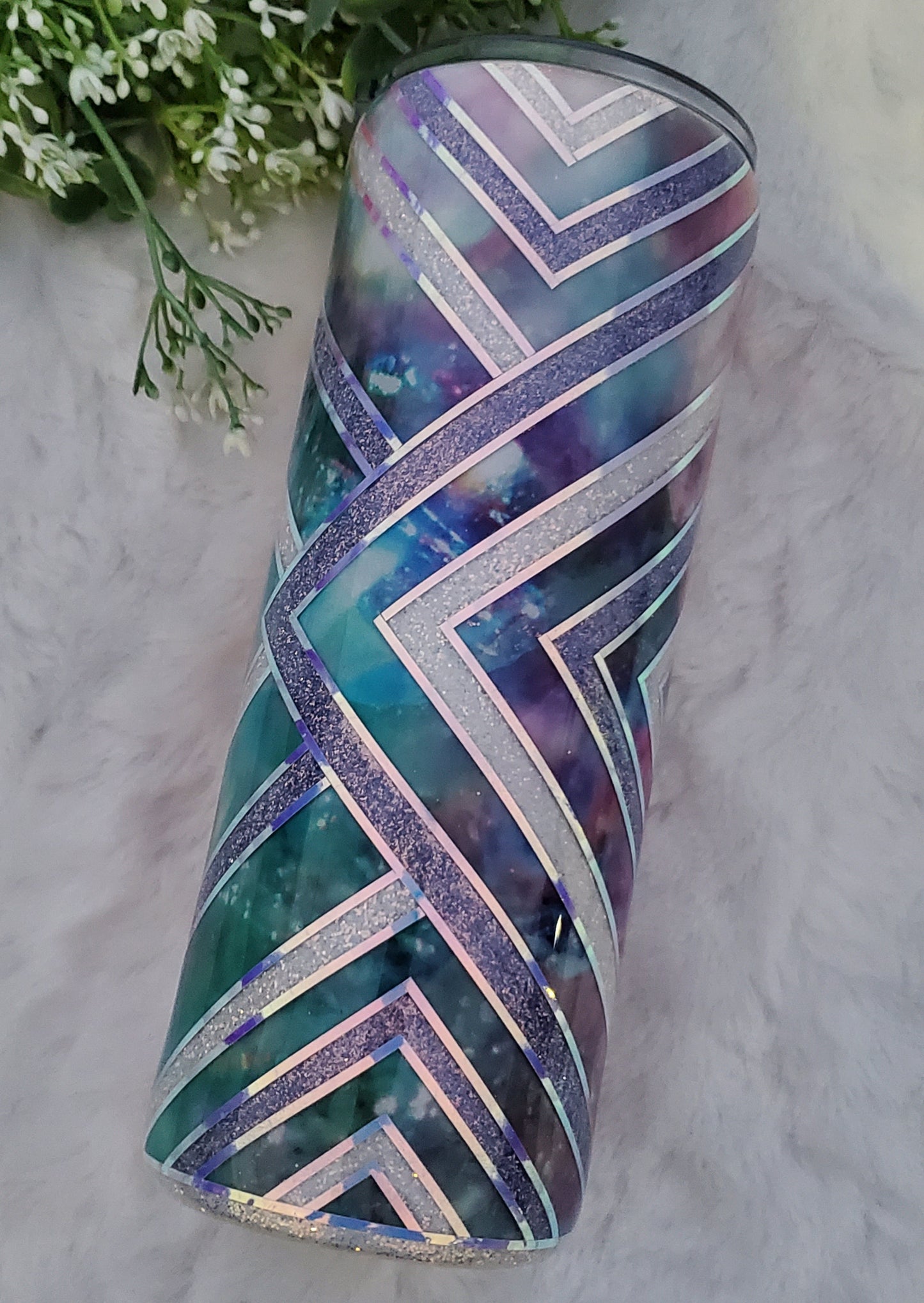 Template Abstract Watercolor Holographic Custom Tumbler - 24 oz Skinny Plump - Purple Pink Turquoise