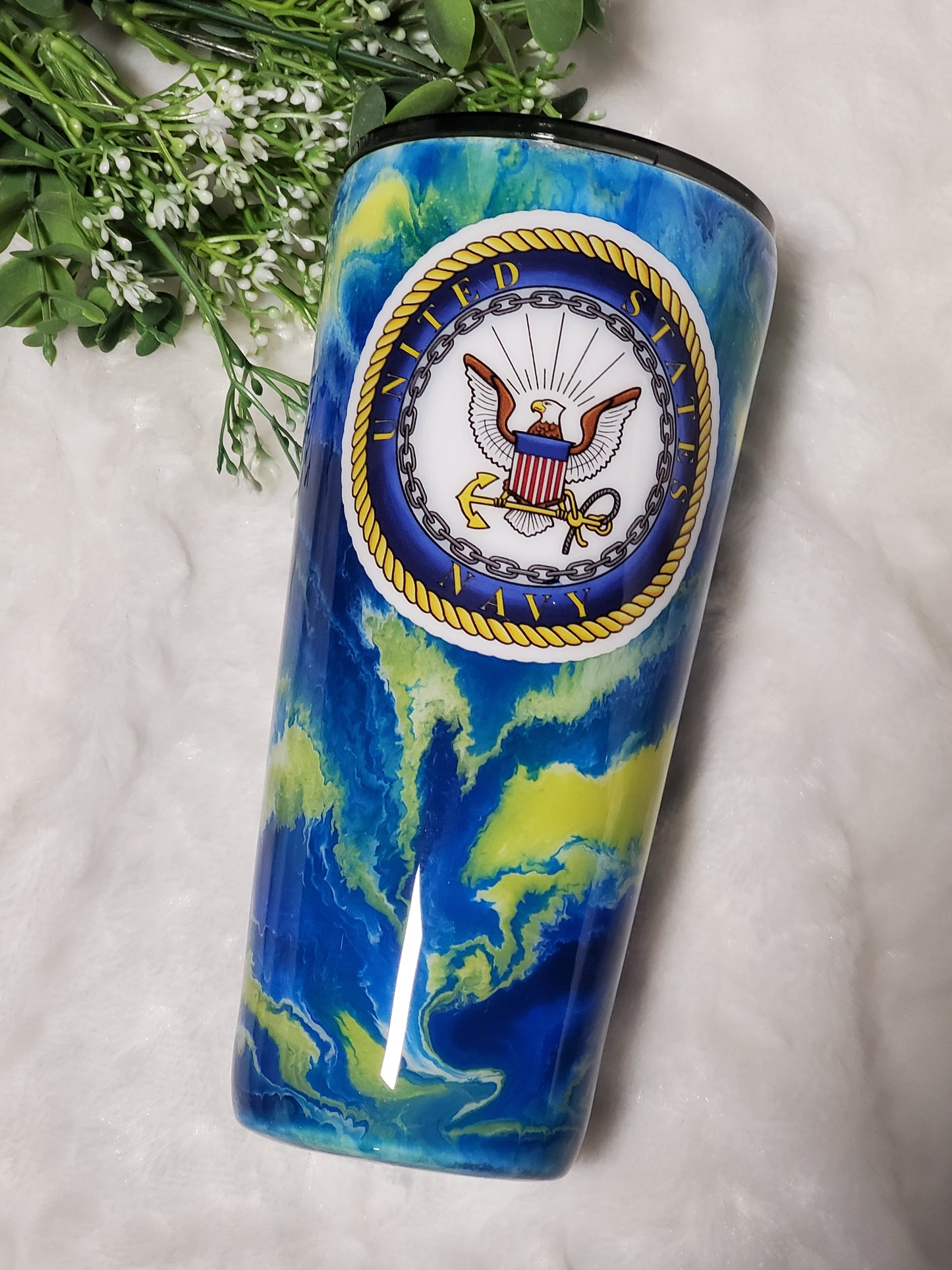 U.S. NAVY Alcohol Ink Custom Tumbler - 32 oz taper - blue