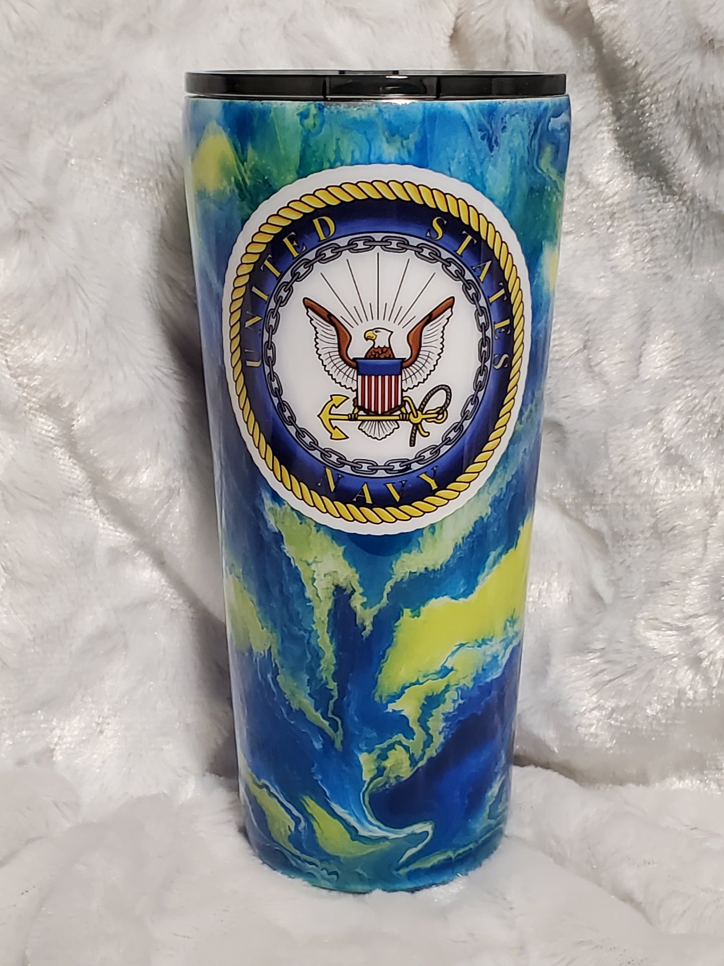 U.S. NAVY Alcohol Ink Custom Tumbler - 32 oz taper - blue