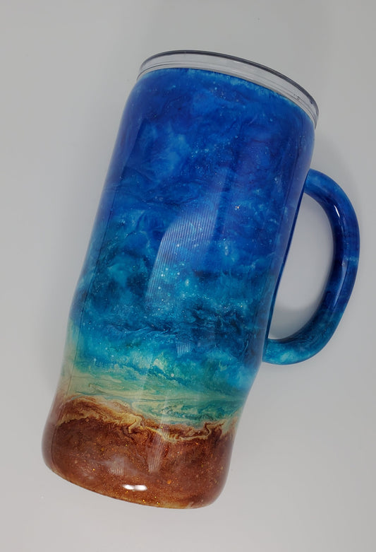 Beach Waymaker Pigment Glitter Custom Mug Tumbler - 16 oz Morning Mug - blues