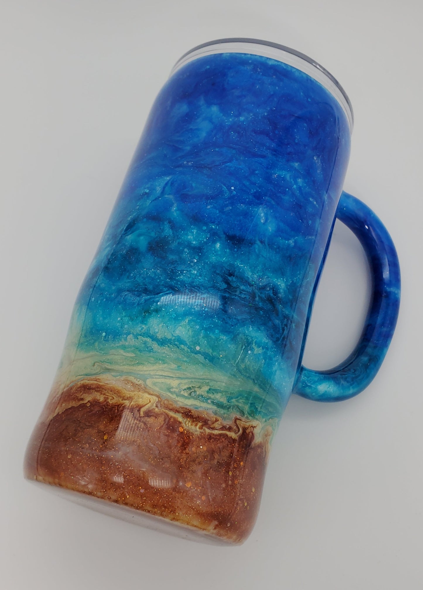 Beach Waymaker Pigment Glitter Custom Mug Tumbler - 16 oz Morning Mug - blues