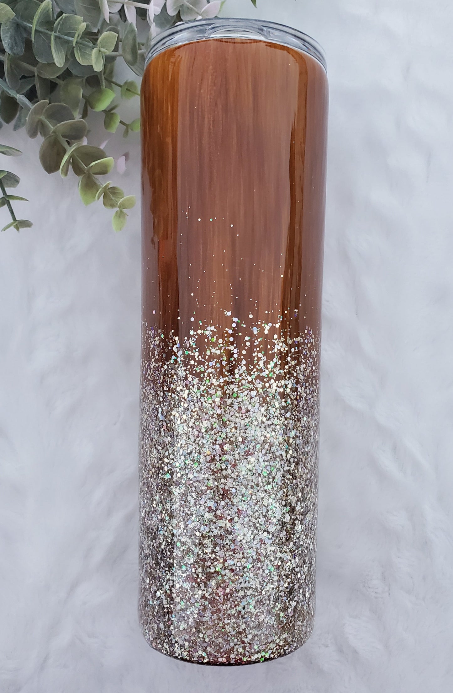 MAMA Woodgrain glitter custom tumbler - 30 oz skinny taper - wood gold