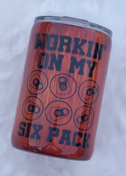 Workin' on My Six Pack Non Glitter Tumbler - 12 oz Regular Kouzie - woodgrain