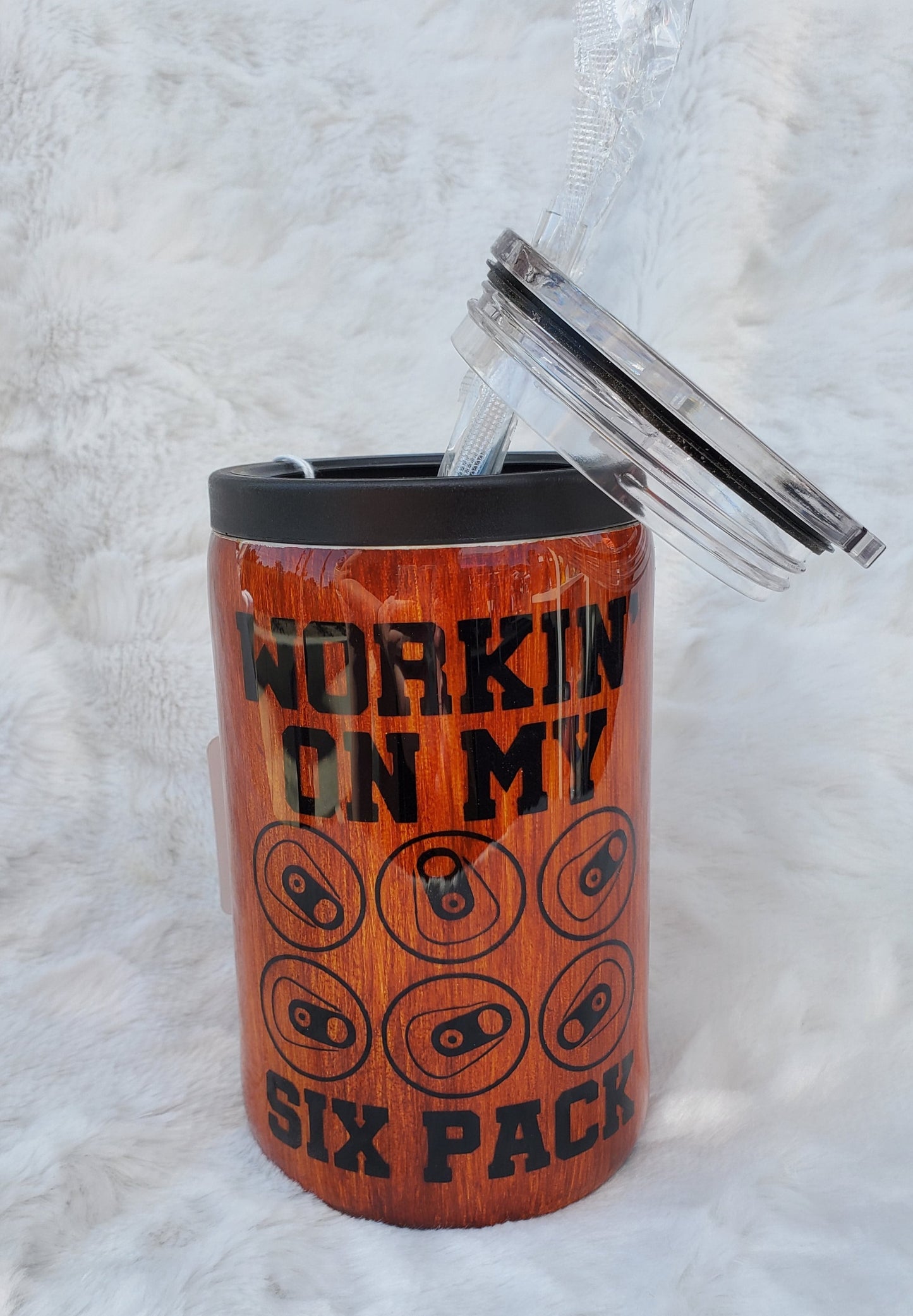 Workin' on My Six Pack Non Glitter Tumbler - 12 oz Regular Kouzie - woodgrain