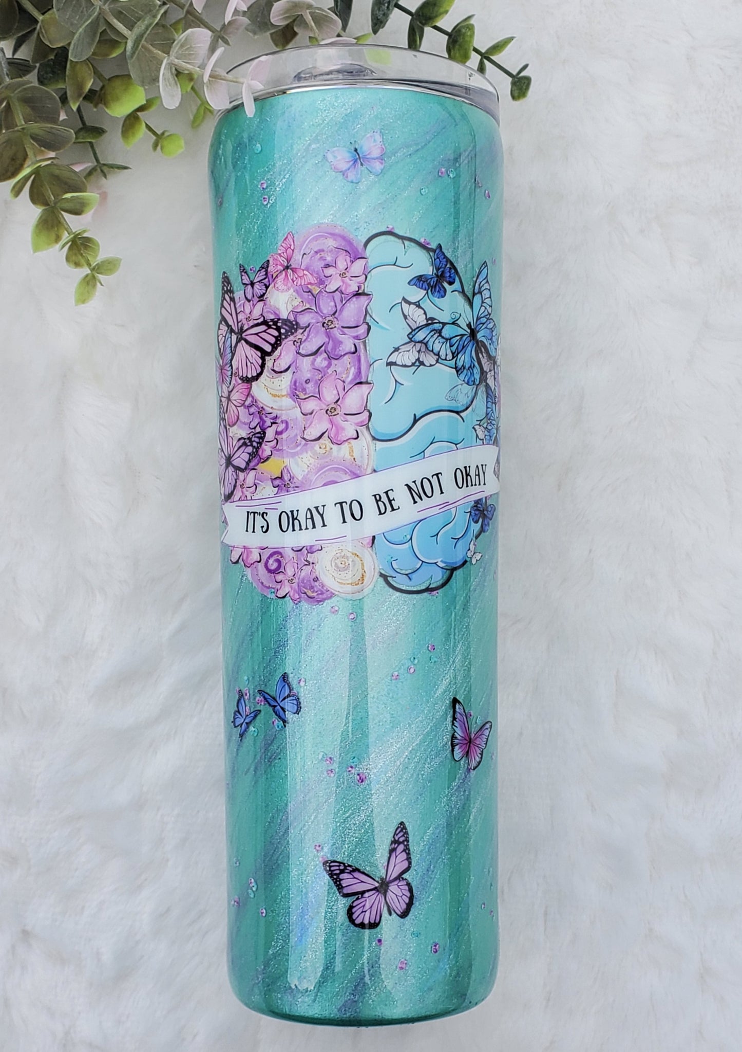 Mental Health It's Okay to Not be Okay pigment custom tumbler - 30 oz skinny taper - mint purple