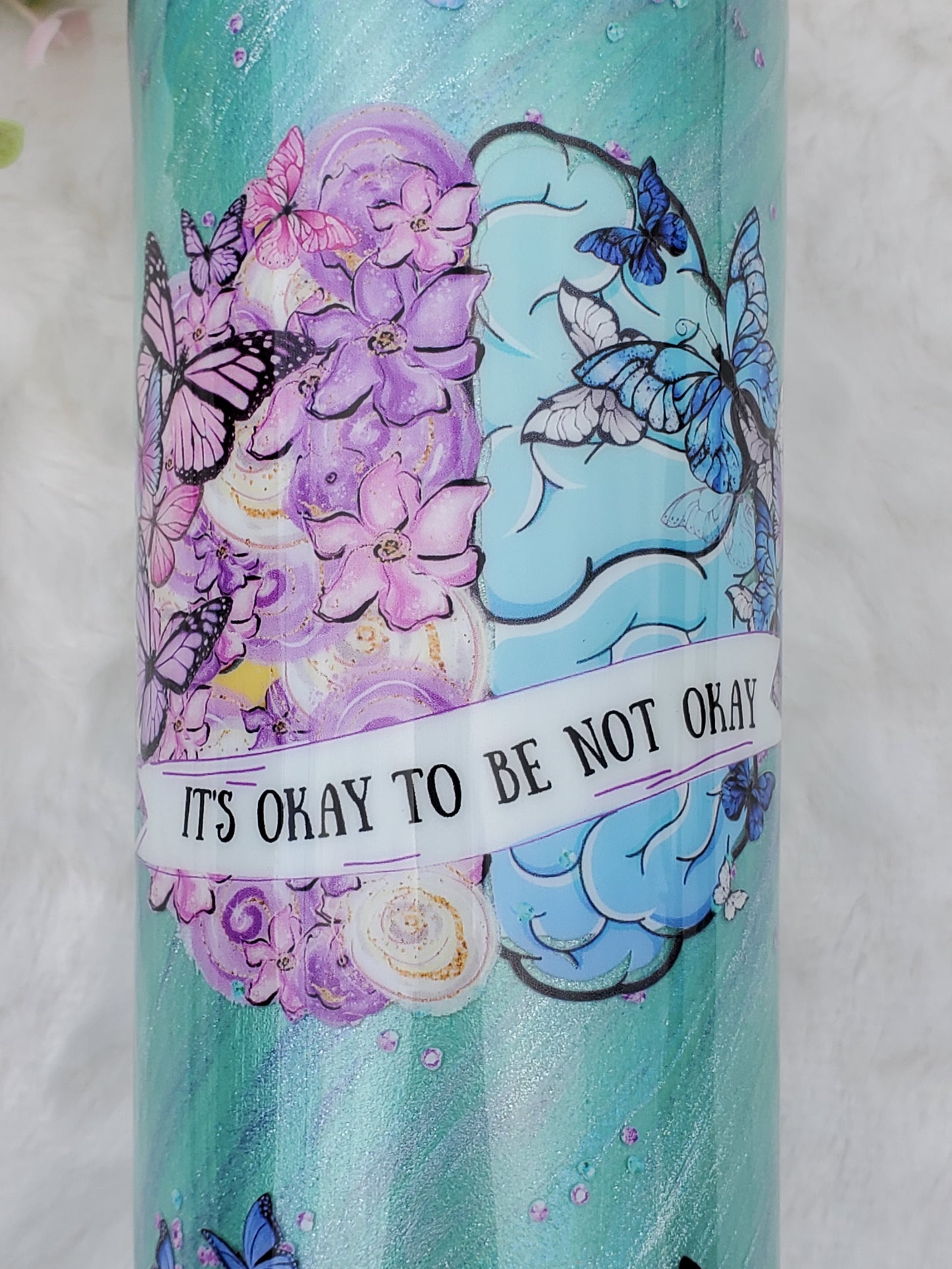 Mental Health It's Okay to Not be Okay pigment custom tumbler - 30 oz skinny taper - mint purple