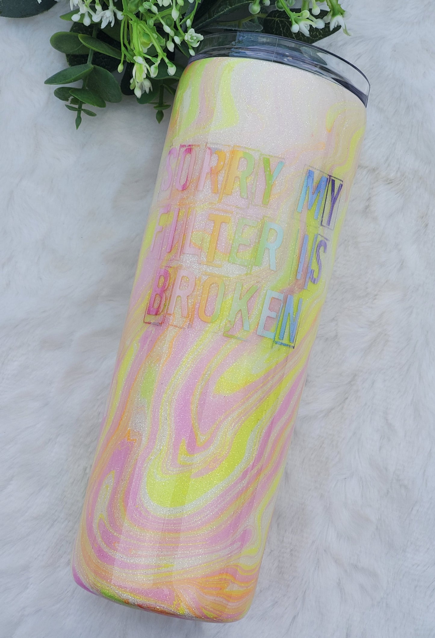 Filter Broken Hydrodip Glitter Custom Tumbler - 20 oz Skinny Straight - light neons