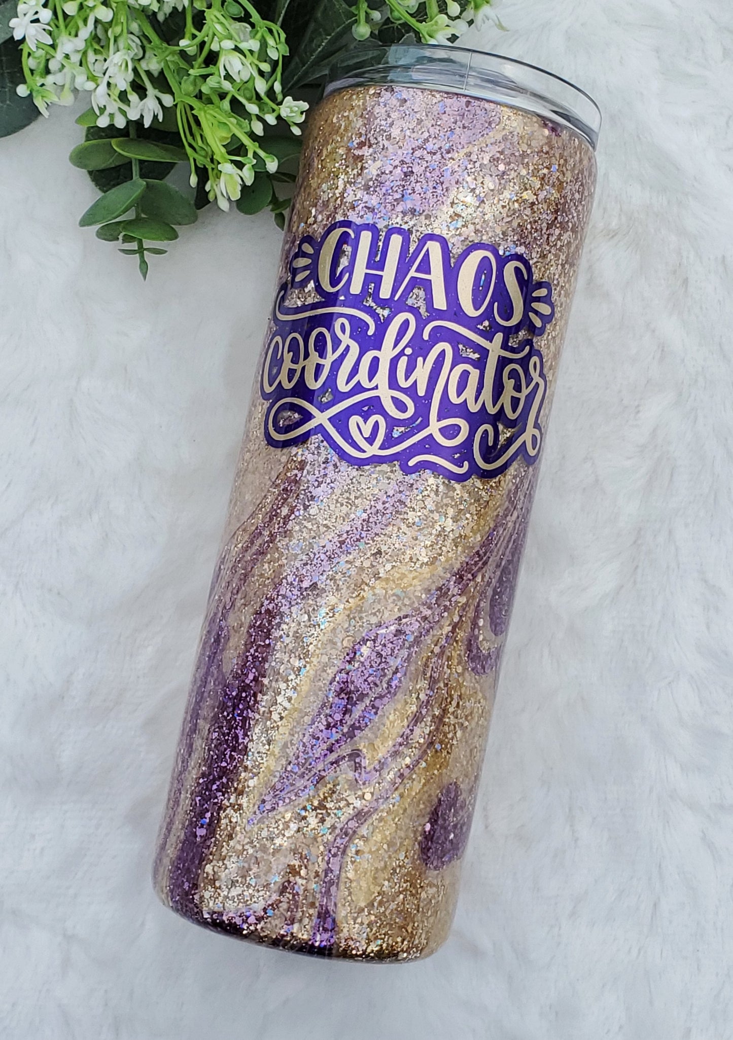 Chaos Coordinator Hydrodip Glitter Custom Tumbler - 20 oz Skinny Straight - purple gold