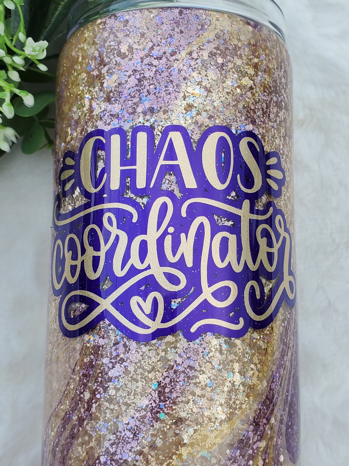 Chaos Coordinator Hydrodip Glitter Custom Tumbler - 20 oz Skinny Straight - purple gold