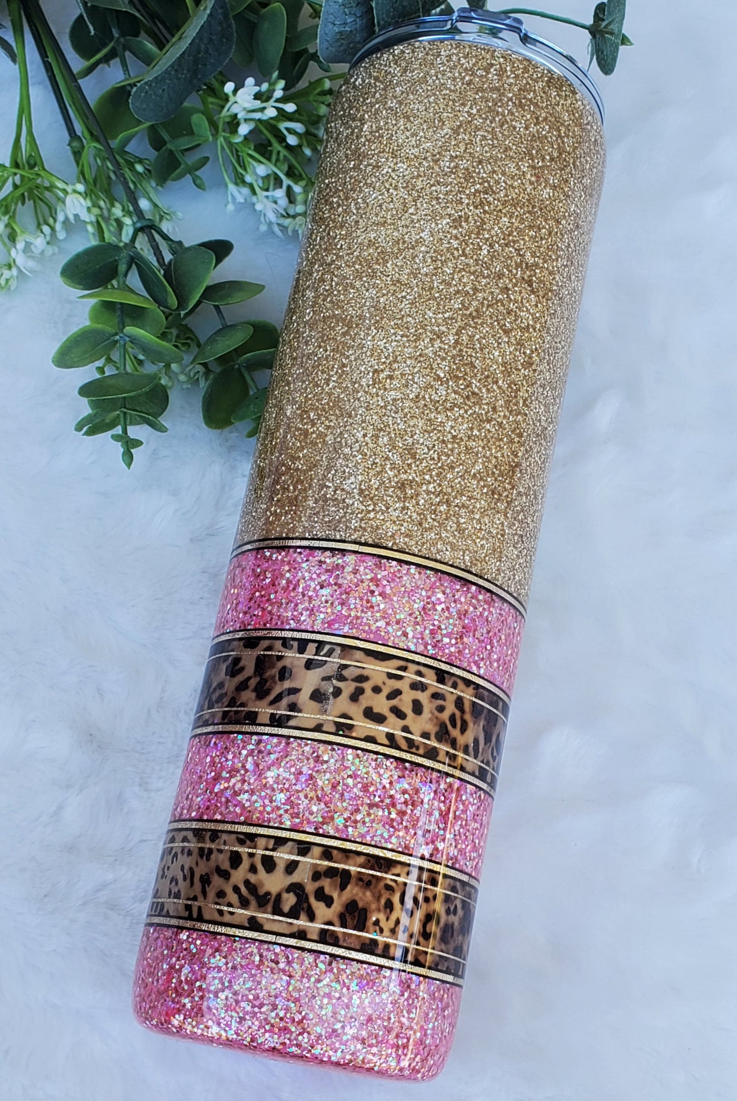 I am expensive Stop asking when I'm free Leopard Glitter Custom Tumbler - 32 oz skinny - pink gold