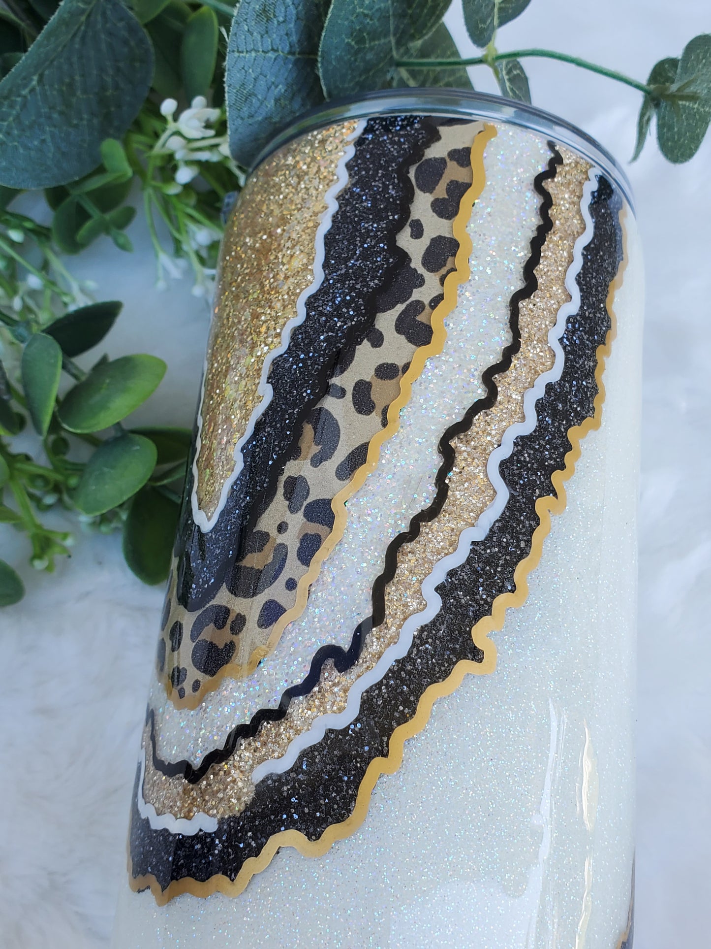 Geode leopard hand glittered custom tumbler - 24 oz skinny plump - gold