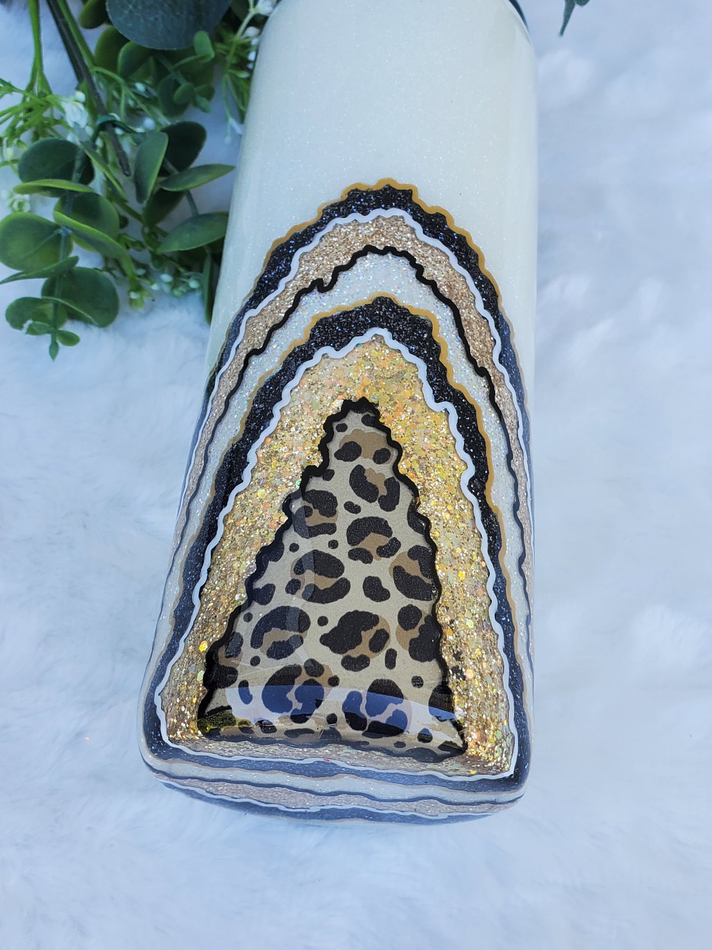 Geode leopard hand glittered custom tumbler - 24 oz skinny plump - gold