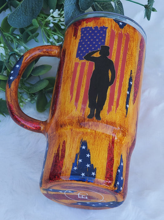 Military woodgrain foil flag Coffee Custom Mug Tumbler - 16 oz Morning Mug - blue red