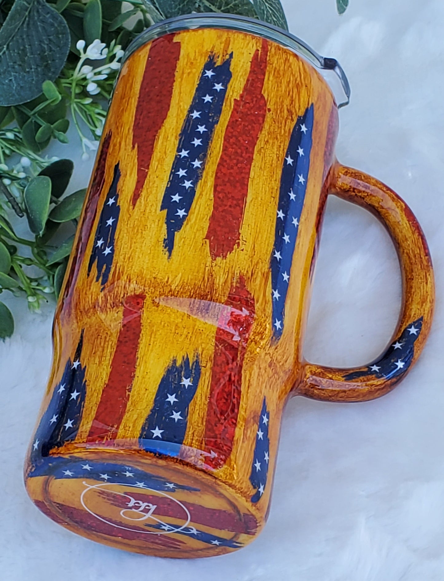 Military woodgrain foil flag Coffee Custom Mug Tumbler - 16 oz Morning Mug - blue red