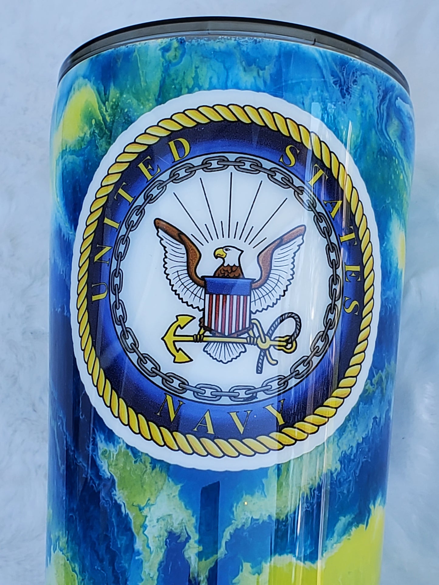 U.S. NAVY Alcohol Ink Custom Tumbler - 32 oz taper - blue