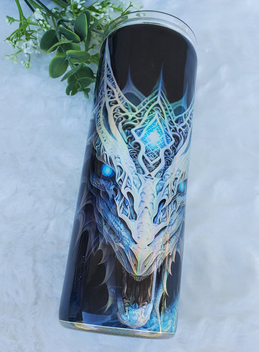 Dragon Holographic Custom Tumbler - 20 oz Skinny Straight - holographic blue