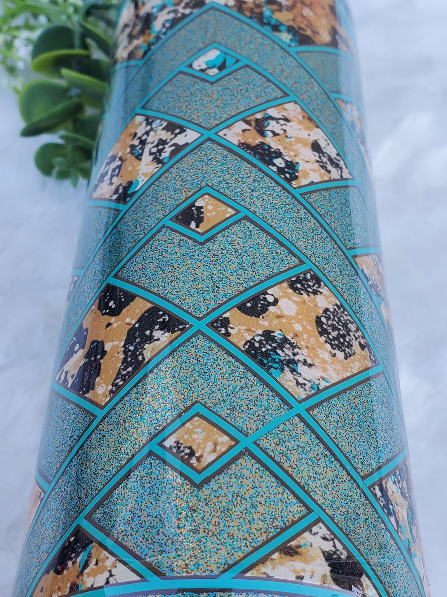 Template glitter Leopard abstract Custom Tumbler - 20 oz Skinny Straight - Turquoise Gold