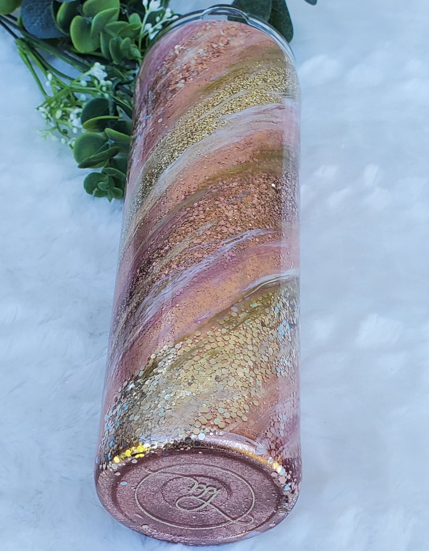 Glitter Milky Way Swirl Custom Tumbler - 30 oz Skinny Taper- Rose gold pink gold