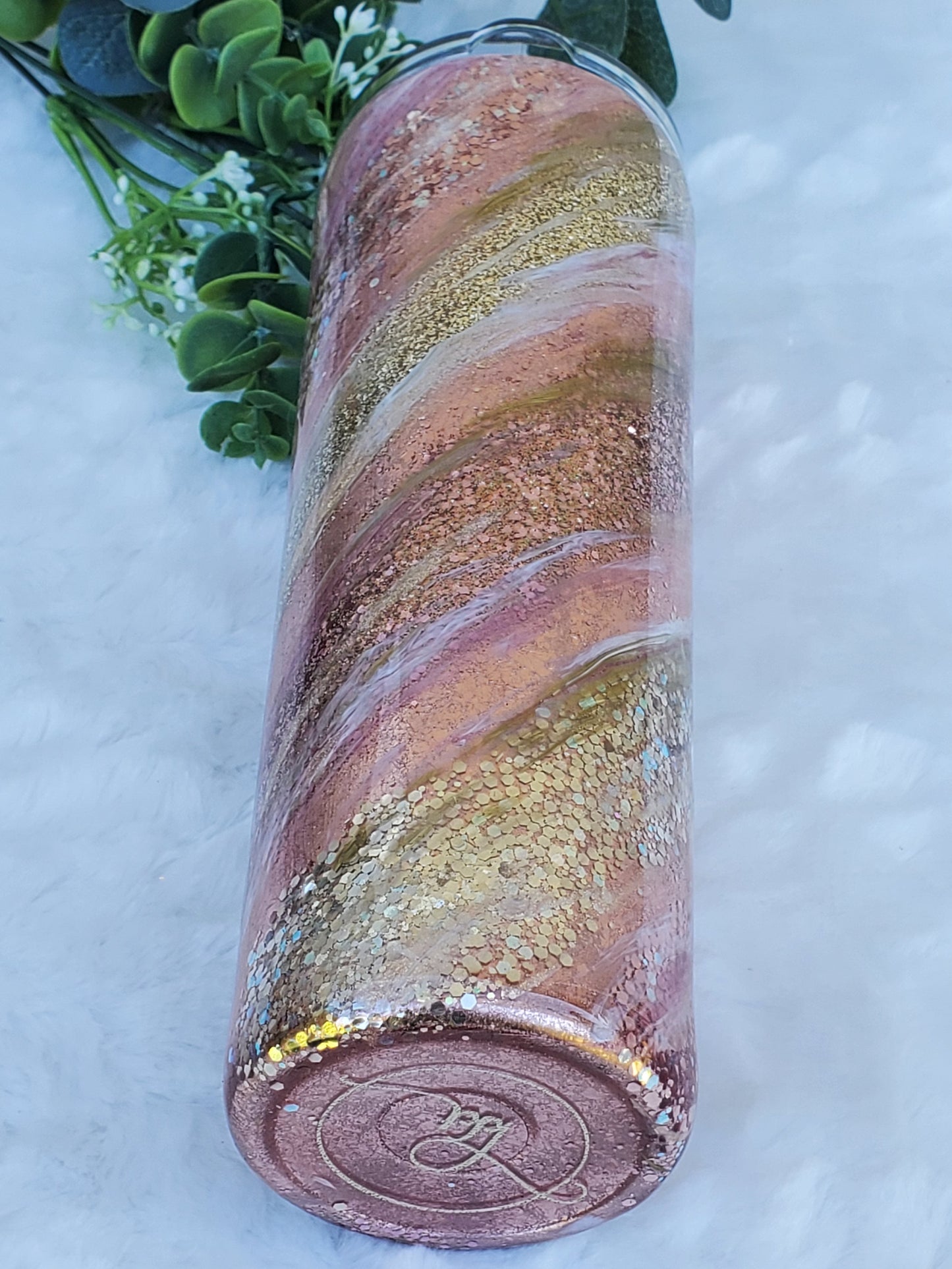 Glitter Milky Way Swirl Custom Tumbler - 30 oz Skinny Taper- Rose gold pink gold