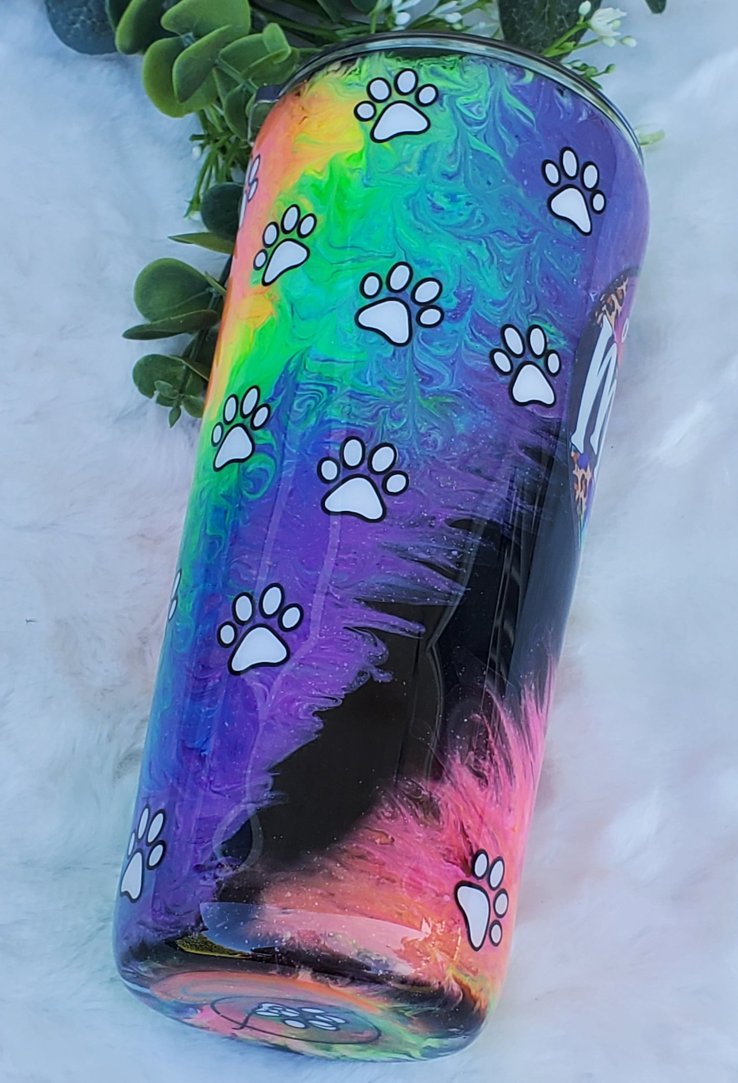 DOG Mama neon paw print GLOW Custom Tumbler - 22 oz Taper