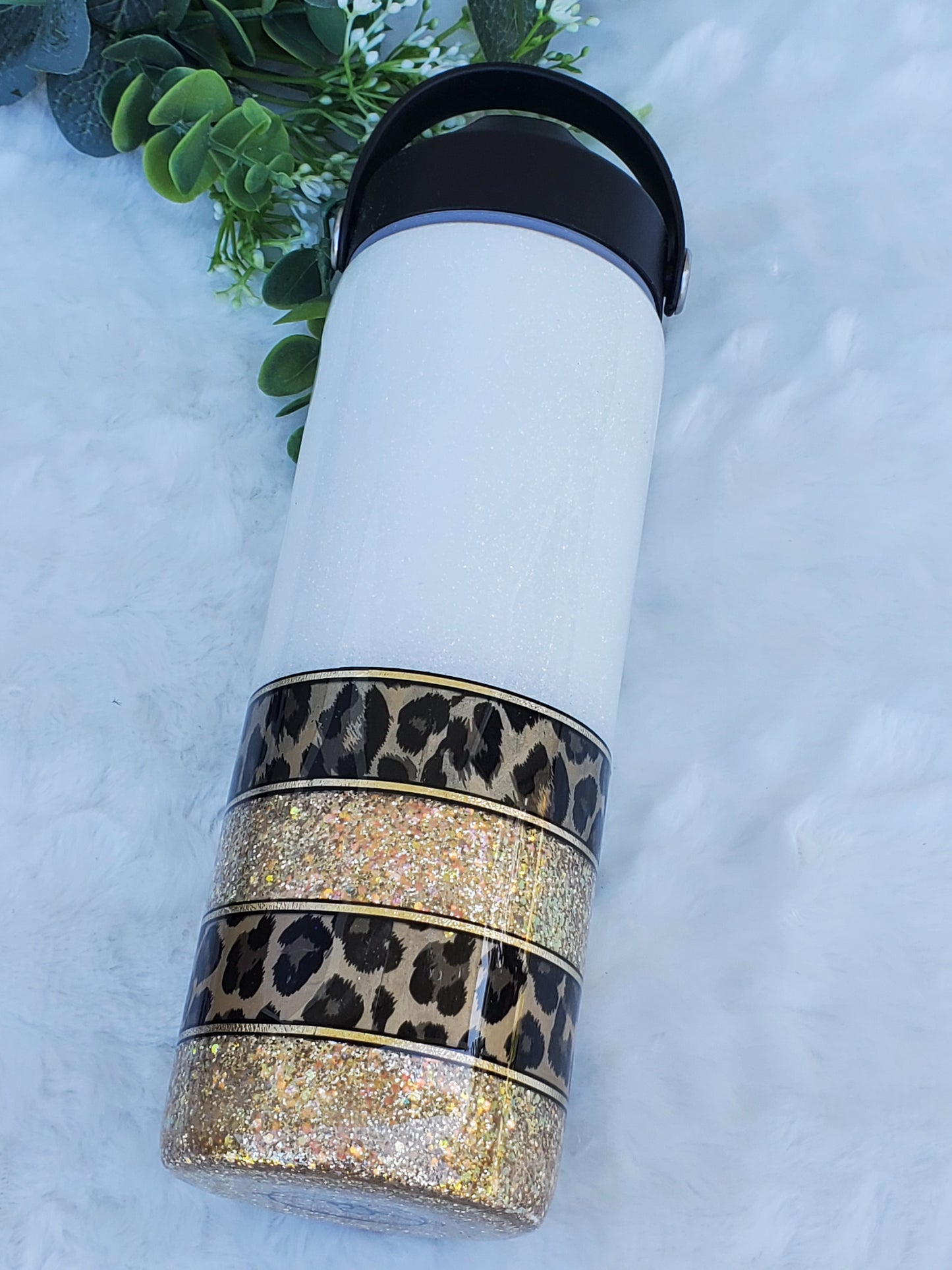 NURSE life leopard Glitter Custom Tumbler - 24 oz Skinny Plump hydro - white gold