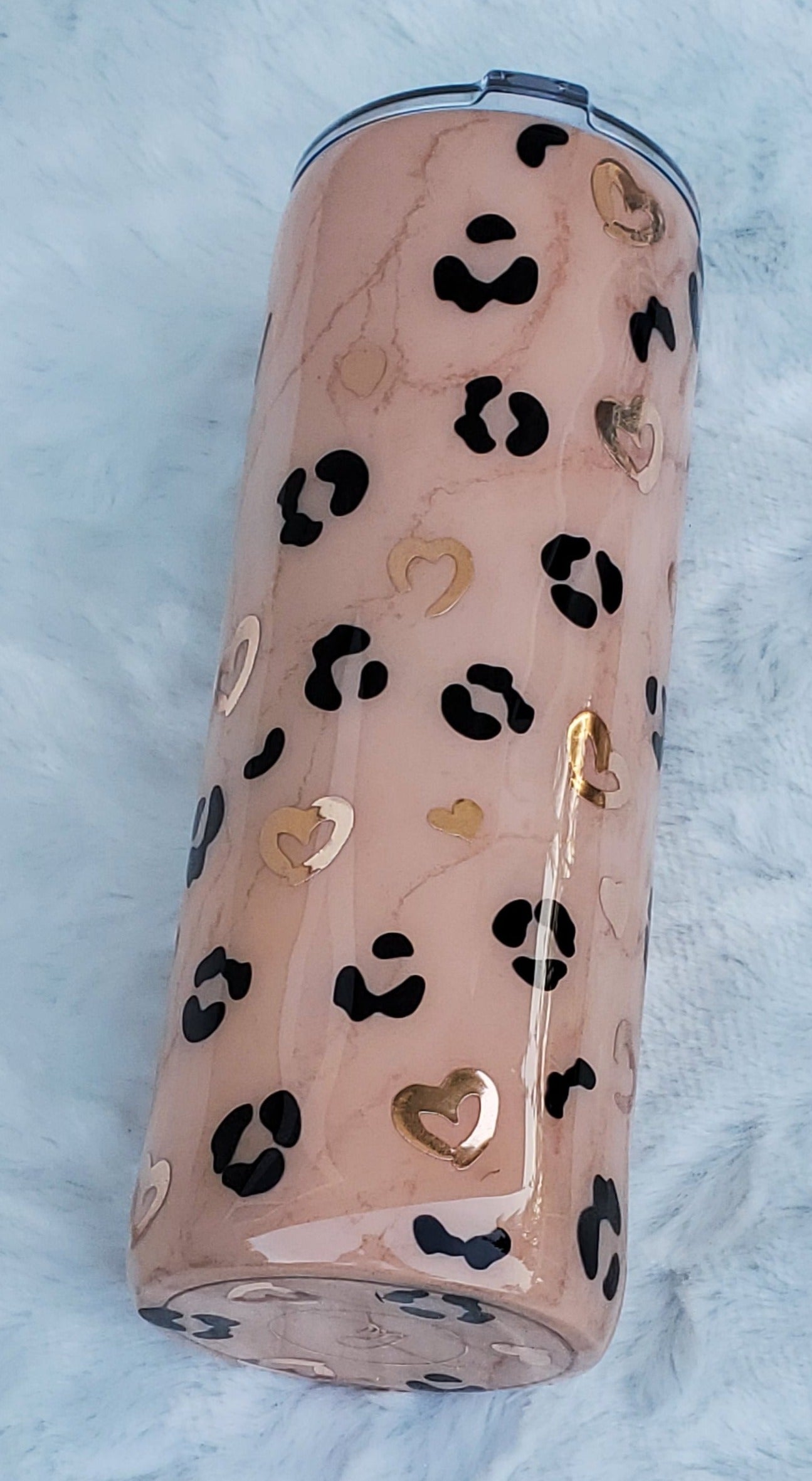 BeYOUtiful marble leopard custom tumbler - 24 oz skinny plump - rose gold