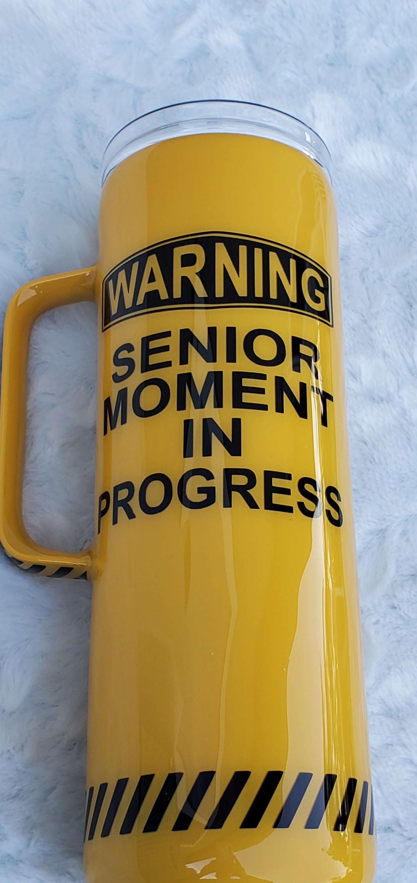 Senior Moment in Progress Non Glitter Tumbler - 20 oz straight handle - caution tape