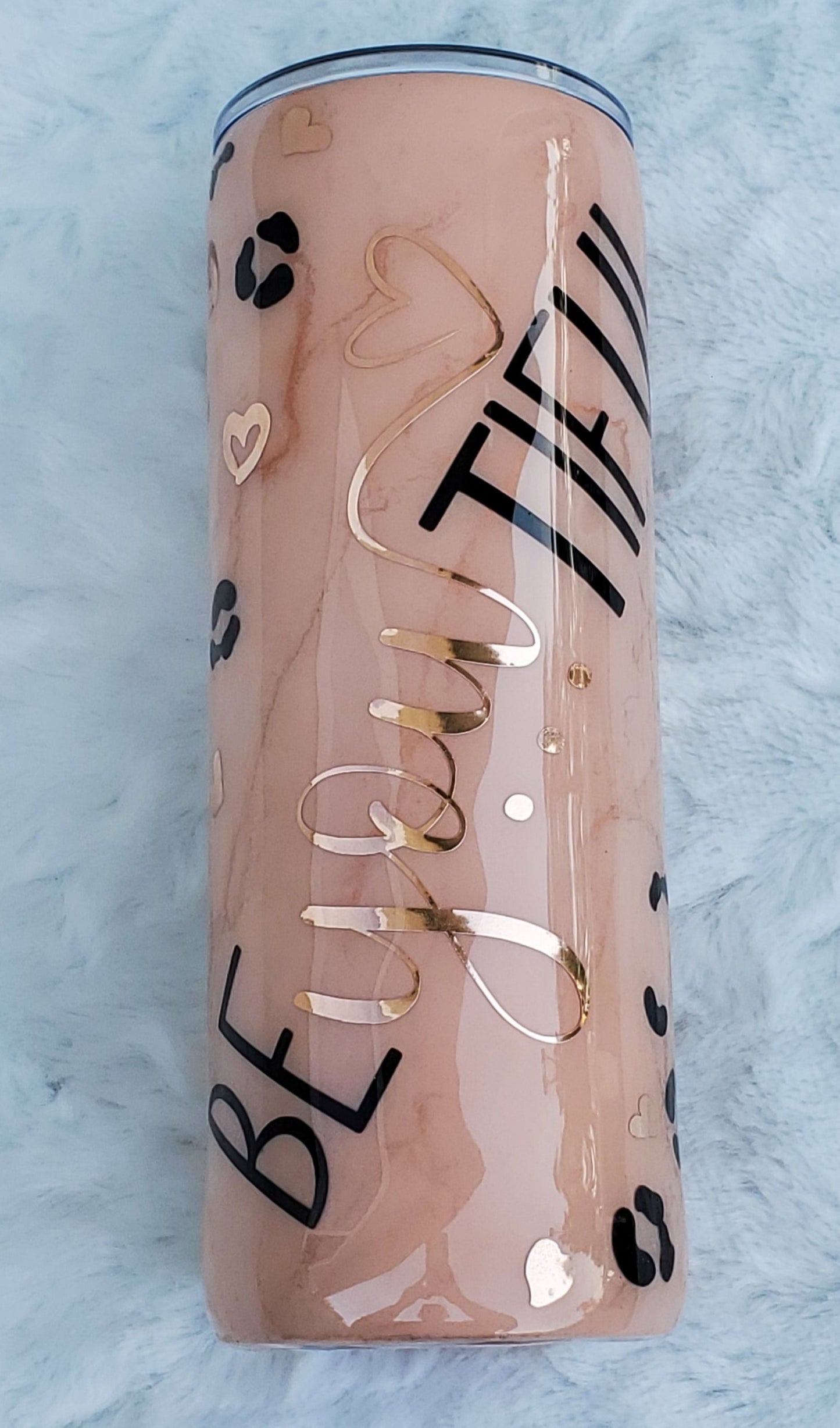 BeYOUtiful marble leopard custom tumbler - 24 oz skinny plump - rose gold