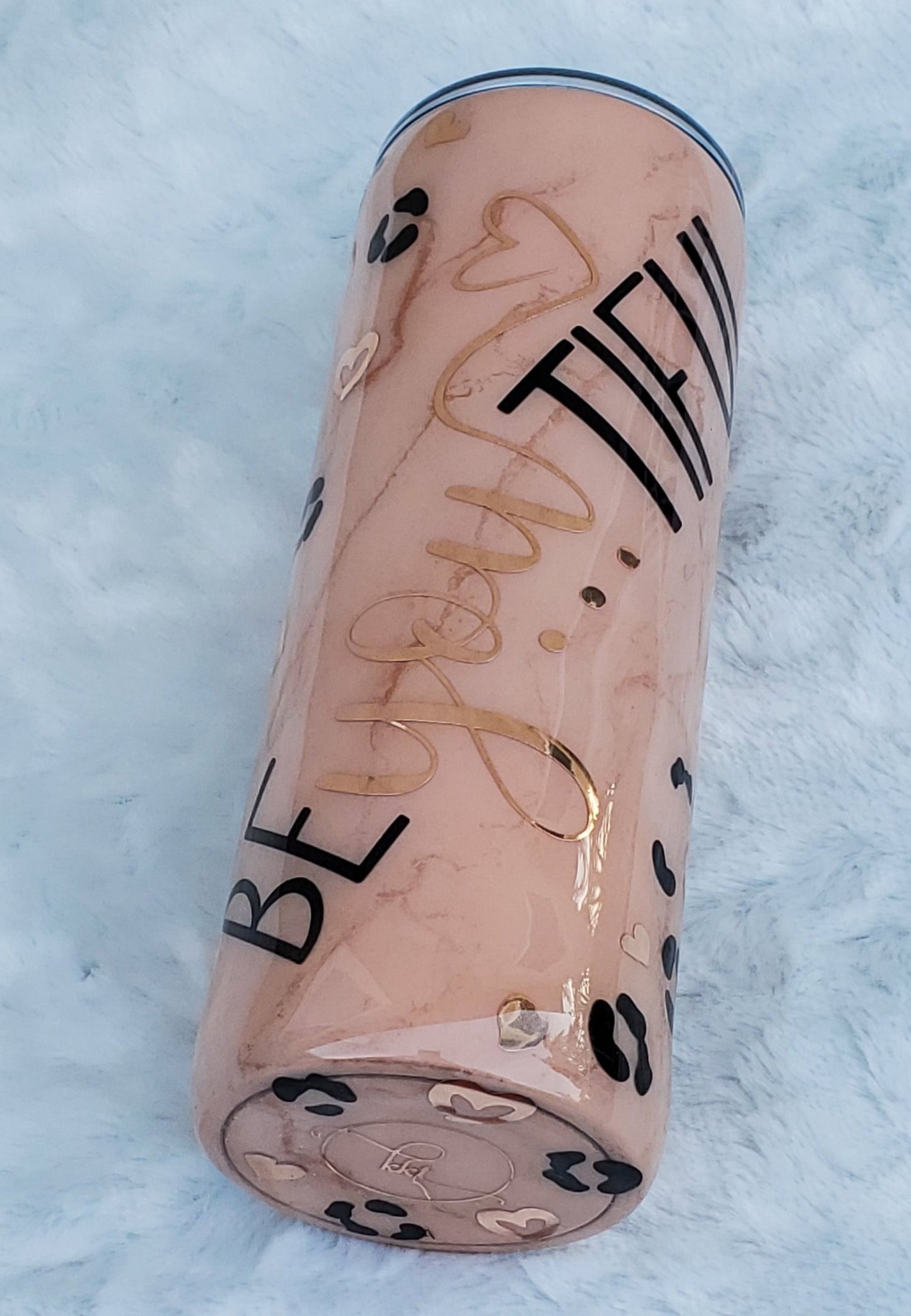 BeYOUtiful marble leopard custom tumbler - 24 oz skinny plump - rose gold