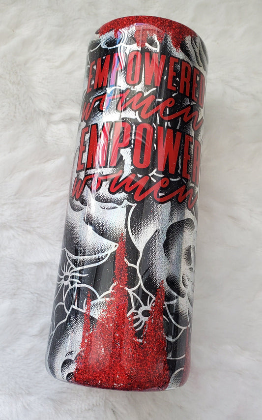 Empowered Women floral foil distressed Custom Tumbler - 20 oz Skinny Straight - red black silver