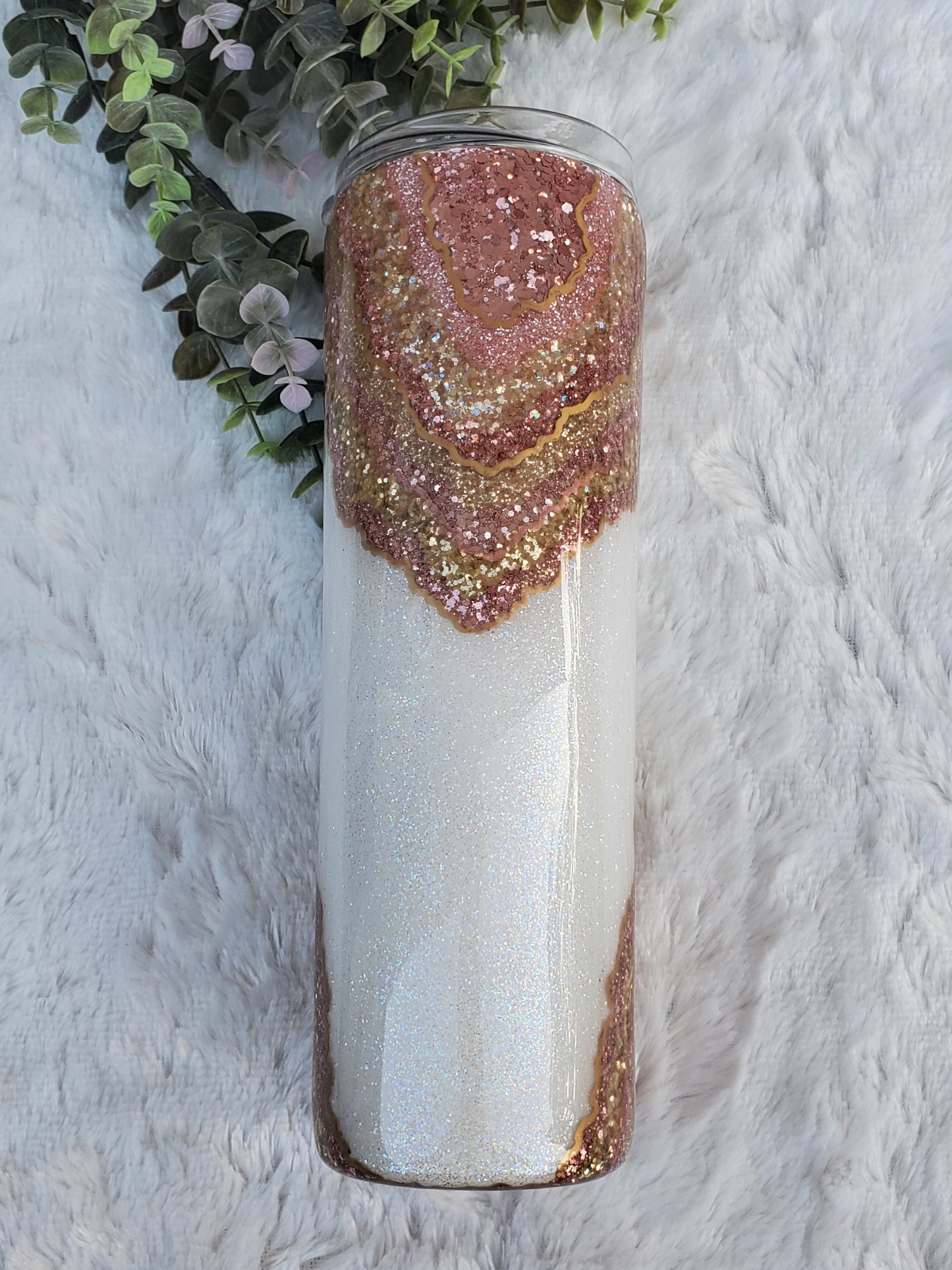 Geode Rose Gold hand glittered custom tumbler - 30 oz skinny taper